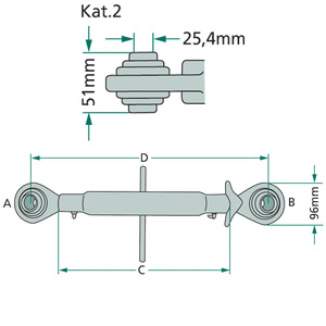 Třetí bod pro traktor kat. 2-2 extra těžké provedení pracovní délka 515 - 750 mm