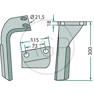 Hřeb do rotačních bran levý vhodný pro Lemken délka 300 mm