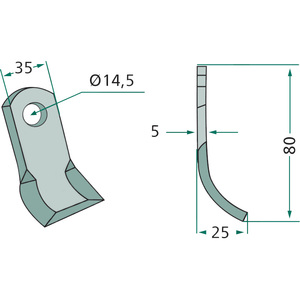 Mulčovací nůž pro mulčovač Agrimaster o šířce 35 mm a průměrem díry 14,5 mm