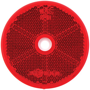 Odrazka červená kulatá k přišroubování o průměru 6 cm reflexní z odolného plastu