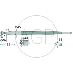 Hrot nakladače 820 mm Blueline závit M28 x 1,5 vhodný pro Bressel a Lade, Kverneland