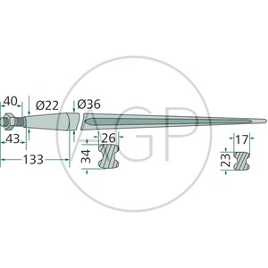 Hrot na vidle nakladače, délka 850 mm,  závit M22 x 1,5, hrot na kulaté a hranaté balíky