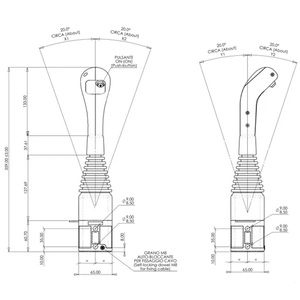 Joystick pro ovládání hydraulického rozvaděče pomocí lanovodů na kuličku s tlačítkem pro třetí funkci 