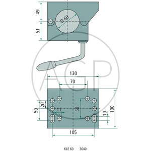 Držák opěrného kolečka přívěsu pro trubku 60 mm, pevná klika, ocelová deska