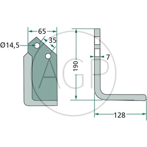 Frézovací nůž levý RES zahnutý 190 x 128 vhodný pro Krone půdní frézy, rotavátory